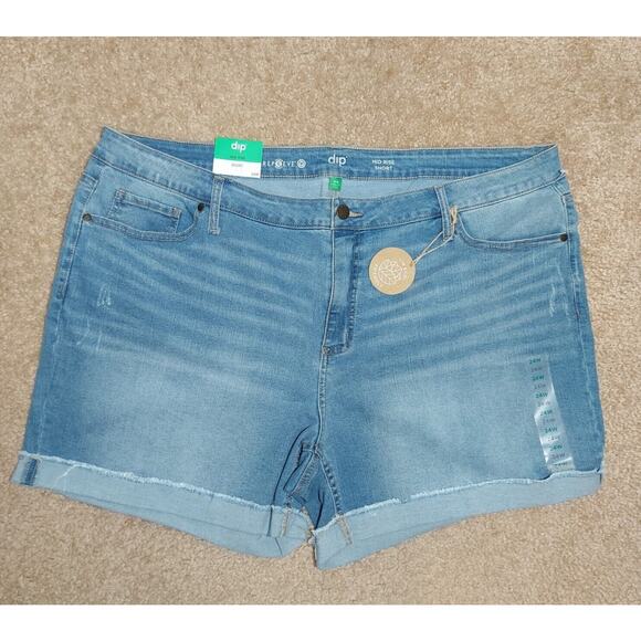 NWT Mid Rise 5" Shorts Womens Plus Sz 24W Denim Cutoff Frayed Cuffed Shorts Dip - Picture 1 of 8